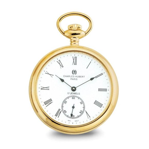 Charles Hubert IP-plated Stainless Open Face 52mm Pocket Watch